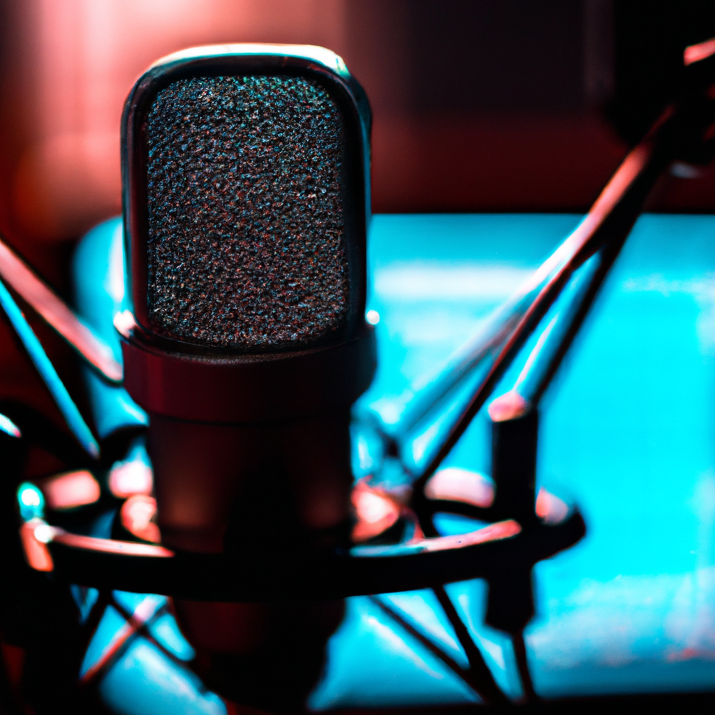 Condenser studio microphone in a professional voiceover booth